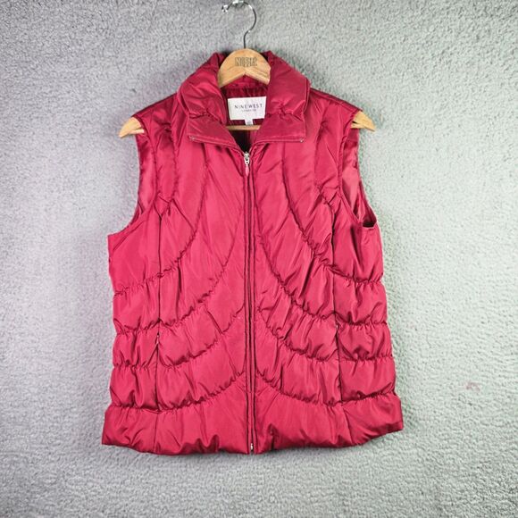 Nine West Puffer Quilted Down Vest Large Red Lightweight Zip Front Warm Layering - Picture 4 of 12